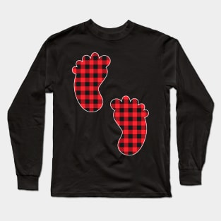 Baby Feet Red Plaid Buffalo Gift Christmas Long Sleeve T-Shirt